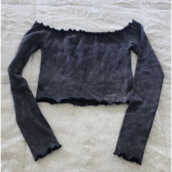 Aeropostale Black Seamless Ribbed Long Sleeve Cropped Top Size XS - Picture 1 of 3